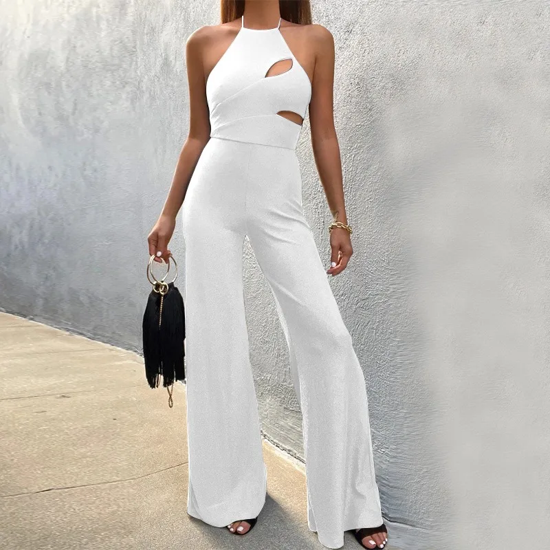 Spring Women's Sexy High Waist Jumpsuits Temperament Commuting Female Casual Clothing Women Fashion Sleeveless Halter Jumpsuit fashion hot selling women pants 2023 sleeveless sexy tight fitting cardigan lower collar jumpsuit temperament commuting style