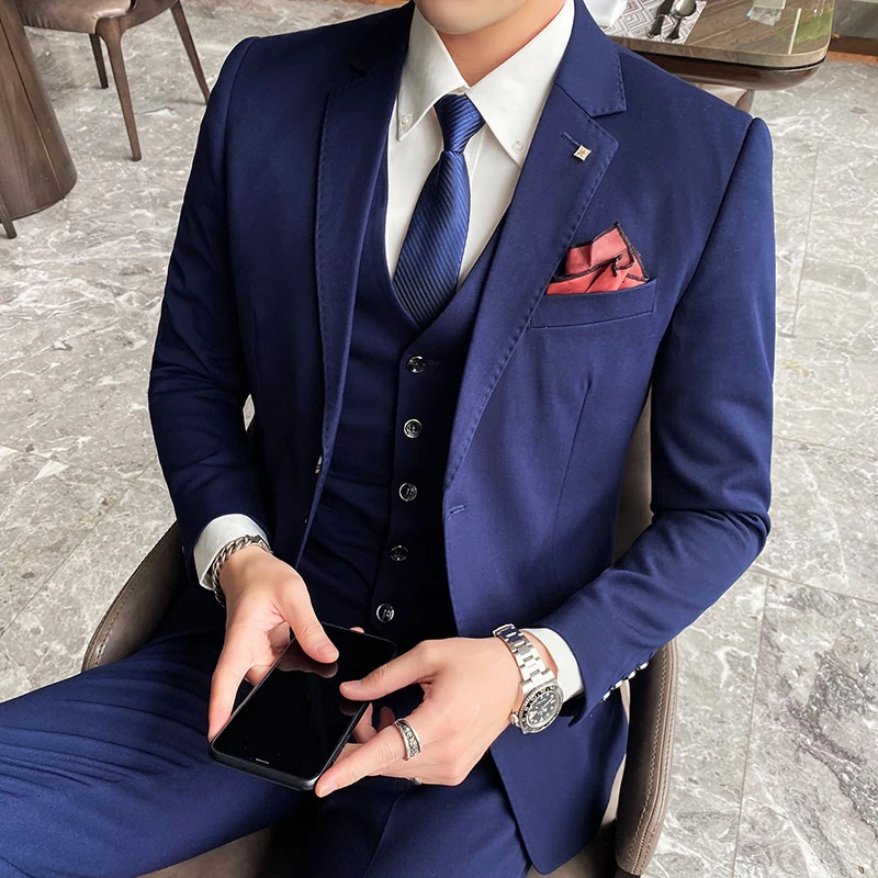 De gasten Sloppenwijk dealer Elegante Mannen Slim Fit Pak Mannen Marine Blauw Grijs Zwart Pakken Formele  Office Werk 5XL Wedding Suits Jacket broek Vest Q905|Pakken| - AliExpress