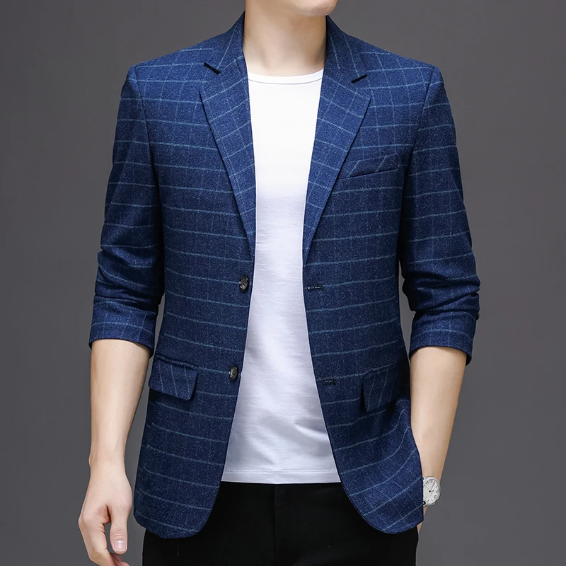 

2022 Fashion New Men's Casual Boutique Woolen Suit / Male Business Plaid Slim Fit Party Dress Blazer Jacket Coat