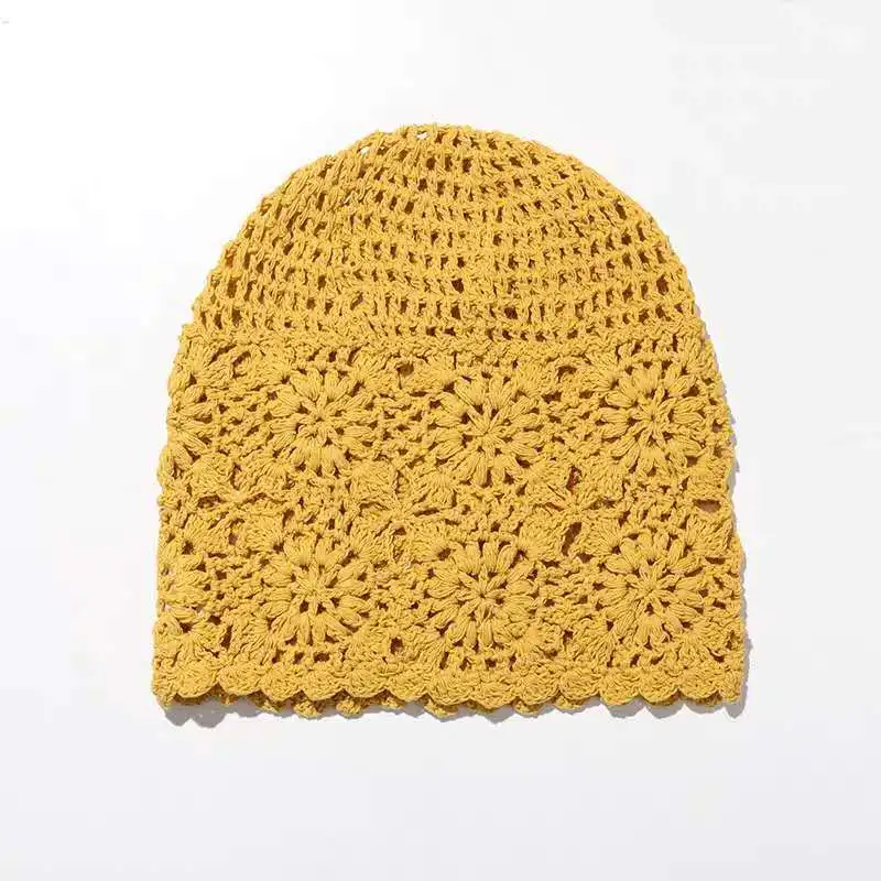Chapeau au crochet pour enfant été coton fait main jaune avec fleurs