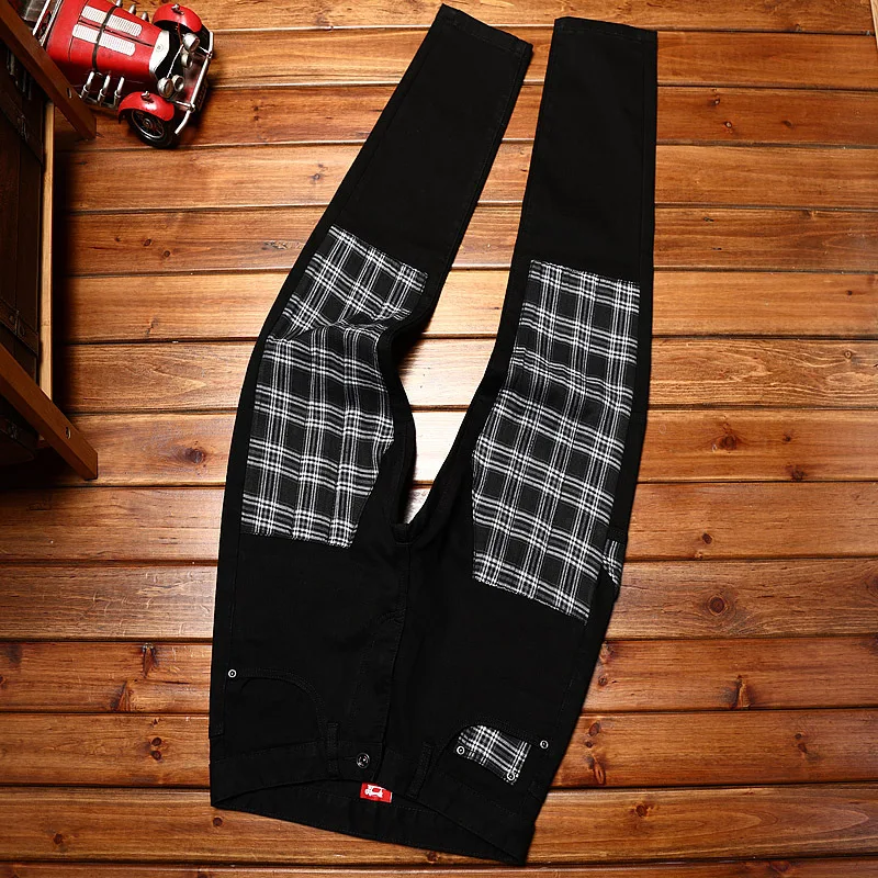 New Color Contrast Men'S Jeans Men Slim Fashion Brand Black High-End Youth Trend Elastic Korean Version Of Small Feet Denim Pant