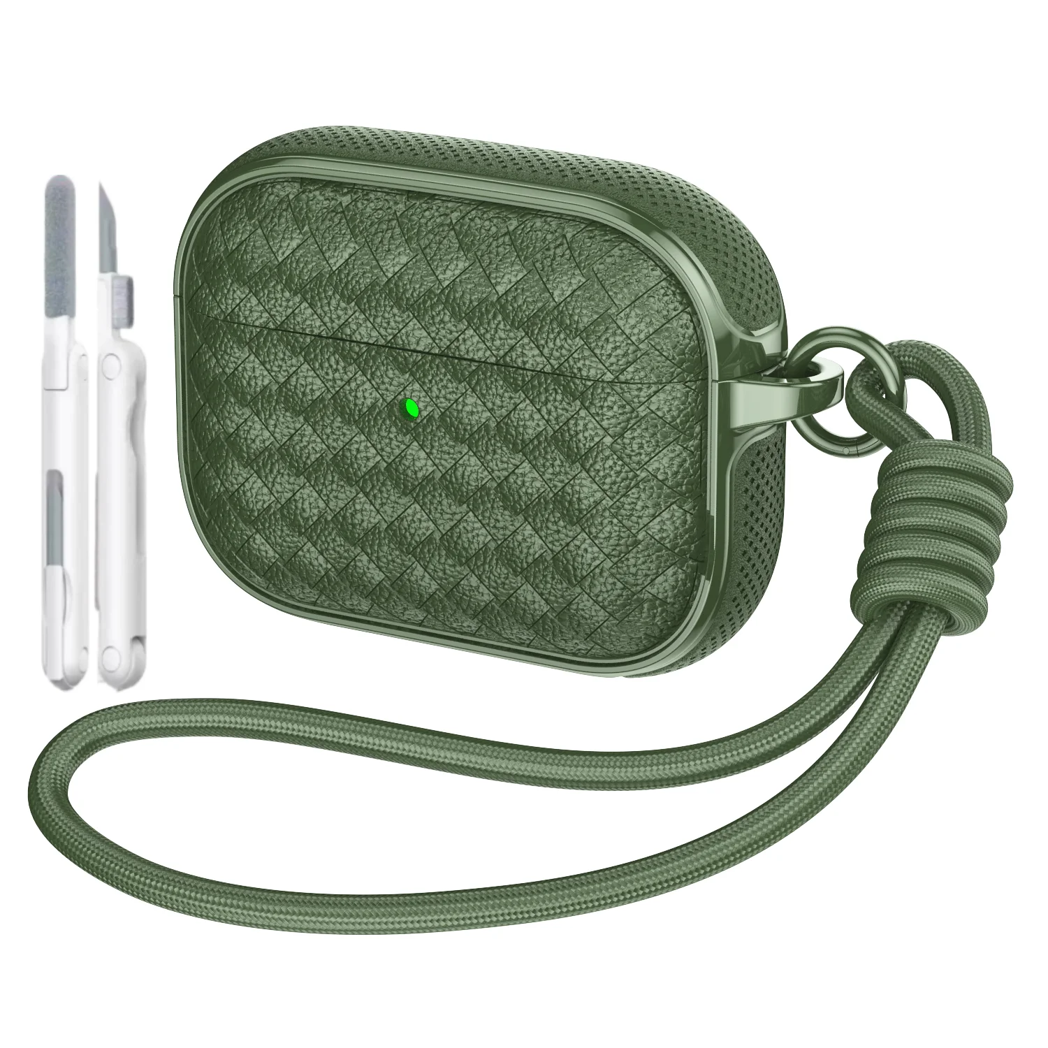 Woven Leather Texture Headphone Case with Lanyard, Non-Slip Earbuds Holder