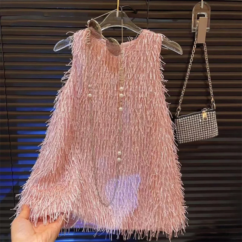 

New Dress Summer Princess Dress Tassel Girl Summer round Neck Vest Dress Birthday Dress Dress Dress-WSNY