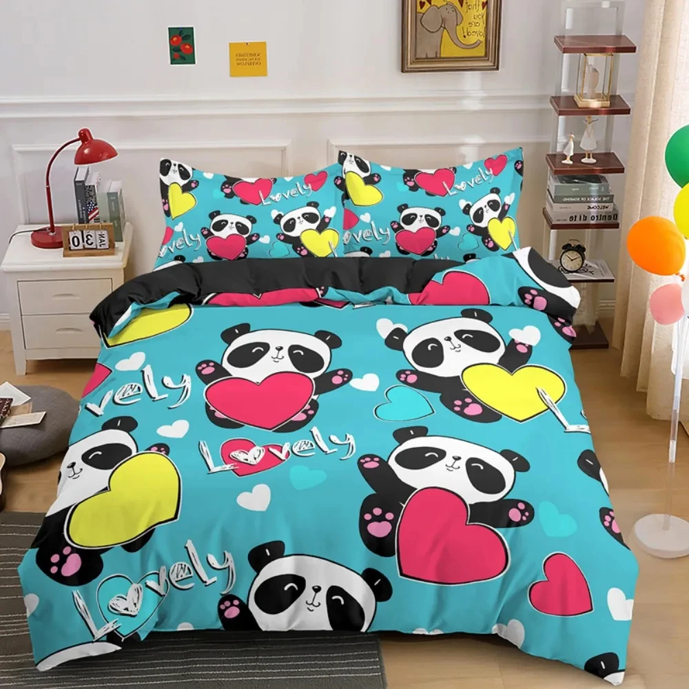 

Lovely Cartoon Panda Bedding Sets Printed Duvet Cover Set For Kids Girls 135x200 Duvet Cover King Single Double Size Room Decor