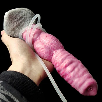 Soft Silicone Squirting Dog Dildo With Syringe Big Cock Suction Cup Dildo for Women Sexy Toys Anal Plug for Men Anal Massager 5