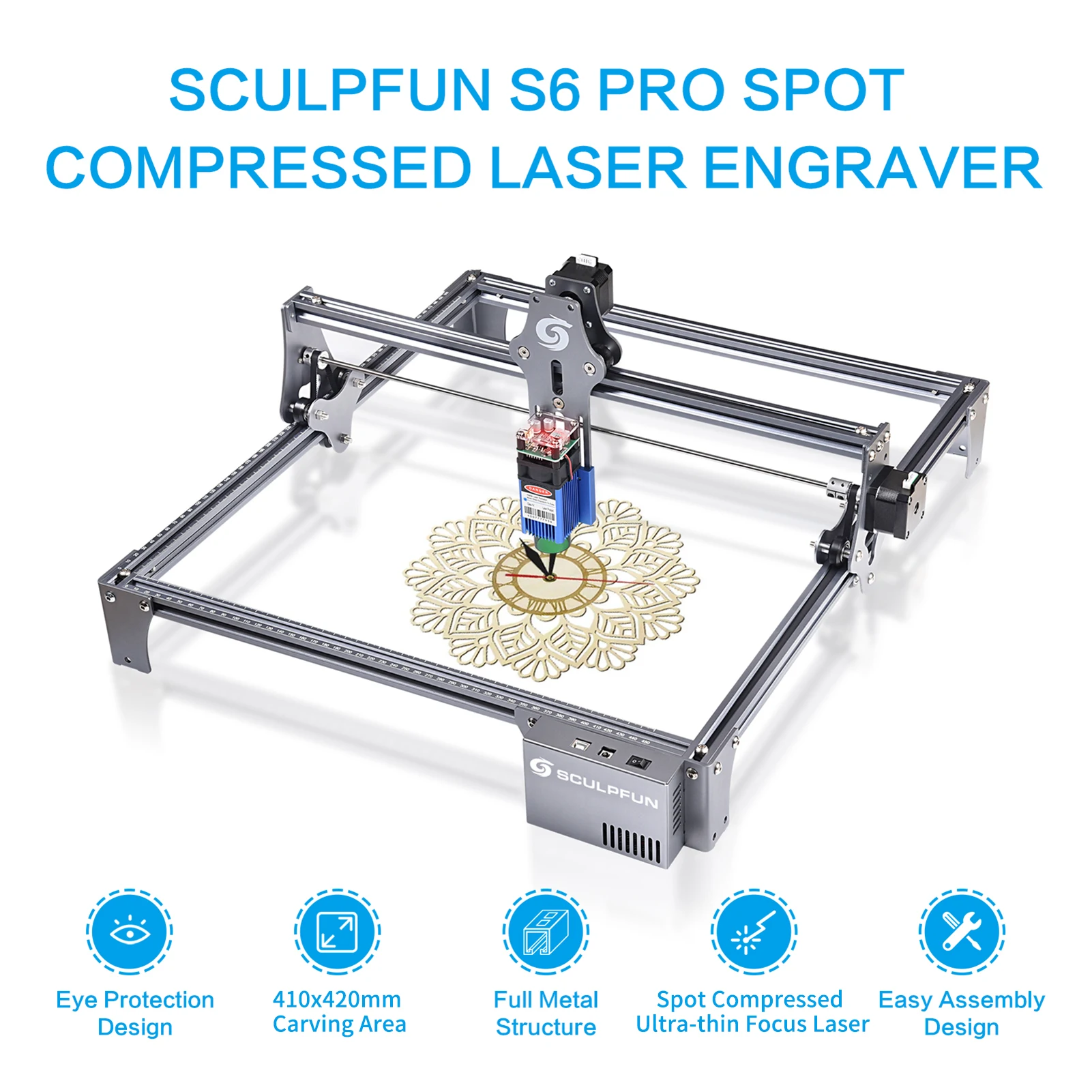 Sculpfun S6 Pro 60w Co2 Effect Cnc Laser Engraver 410x420mm Ld+fac Spot  Compression Engraving Cutting Fixed-focus Laser - Laser Engraving Machine -  AliExpress