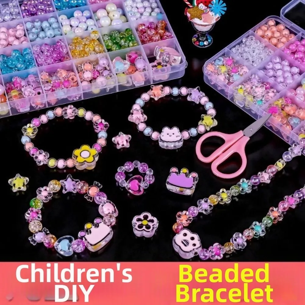 DIY Handmade Beaded Jewelry Craft Kit - Creative 24-Grid Acrylic Beads for Cute Kawaii Bracelet Making