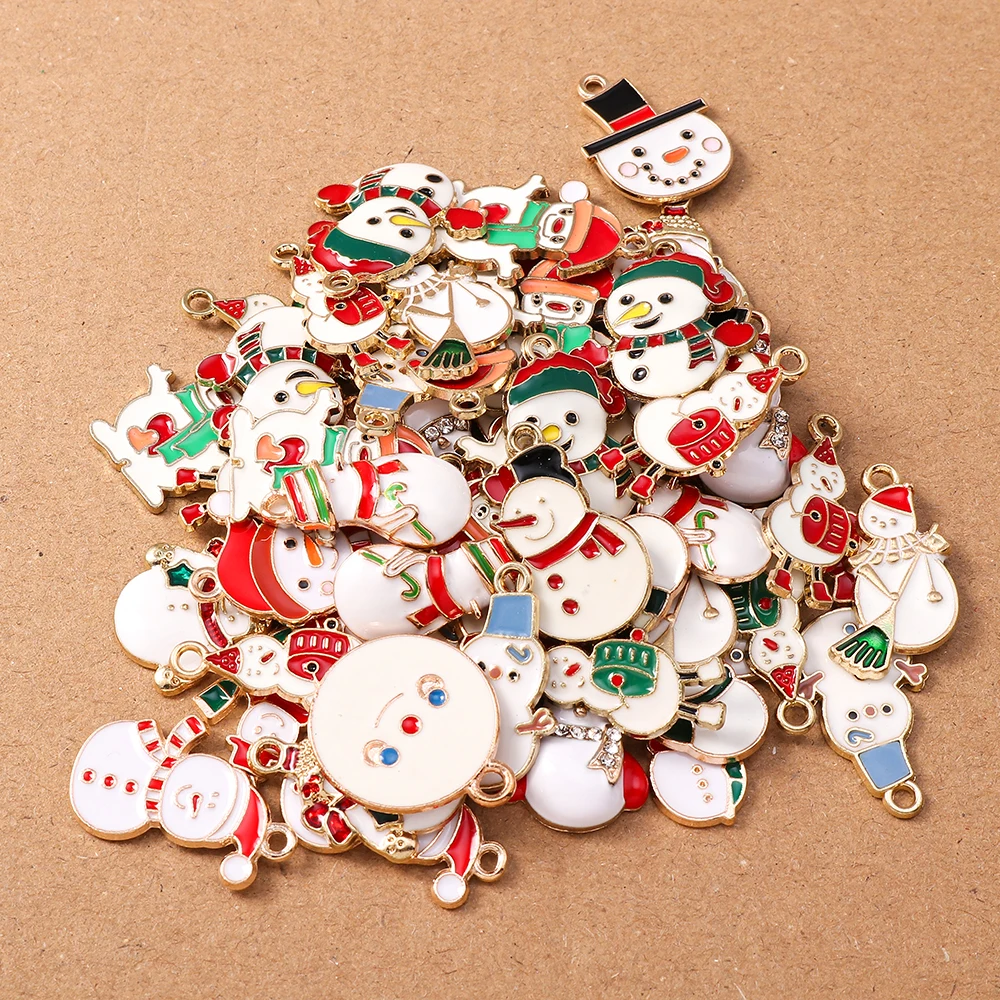 10pcs 에나멜 크리스마스 눈사람 매력 펜던트 쥬얼리 만들기 귀걸이 목걸이 팔찌 DIY 액세서리 용품