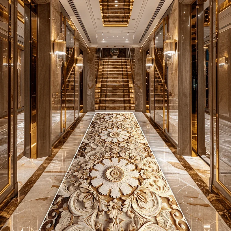 European Style Flower 3D Luxury Long Corridor Carpet Non-slip Stairway Home Decor Rug Runner Customizable Aisle Rug Kitchen Mat 3