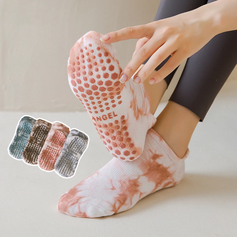 Yoga Socks Women Cotton Tie-dyed Silicone Non-slip Pilates Grip Towel Low-ankle Sock yoga socks