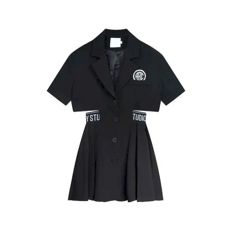 Summer Suit Jacket Dresses Women Waist Was Thin Reduced Age Pleated Skirt Temperament Pure Color Short Skirts Blazer Dress 2023
