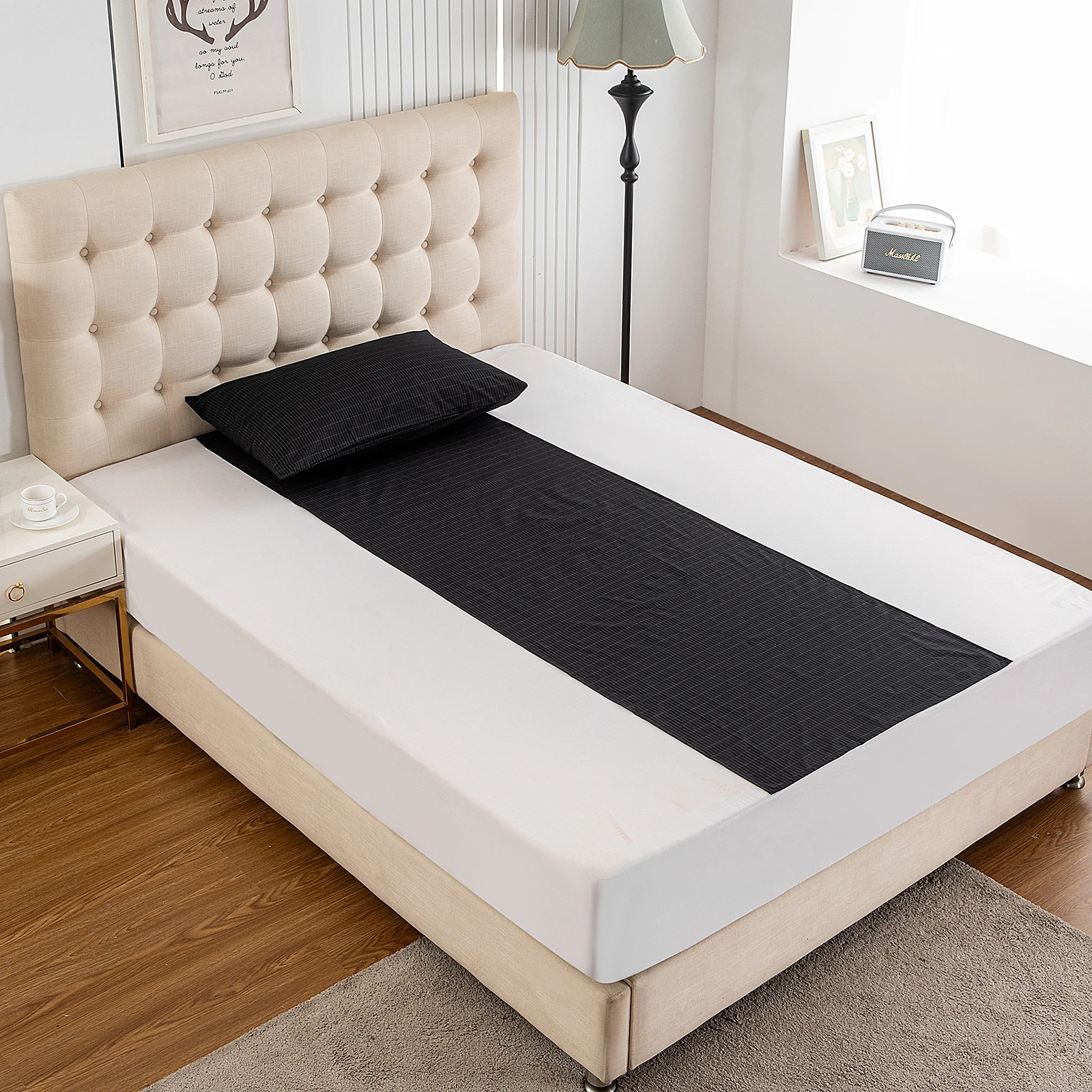 Sleep better Cotton Black Silver Half bed Sheet Antimicrobial Fabric Conductive Grounding earthing sleep - Image 3