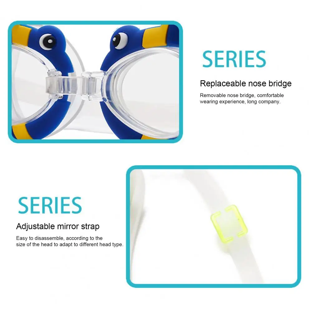 1Pc Cartoon Swimming Glasses Adjustable Strap Nose Clip Swim Eye Wear Silicone Frame PC Waterproof Kids Anti Fog Diving Goggles