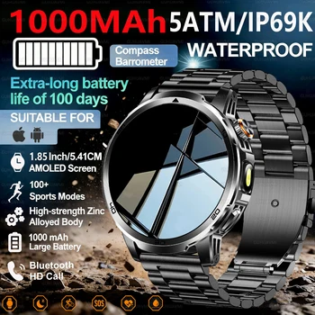 2026 New  Outdoor Adventure 1000mAh Large Battery  1.85"Smart Watch 10ATM Waterproof Voice Call Sports Men GPS Fitness Bracelet 1