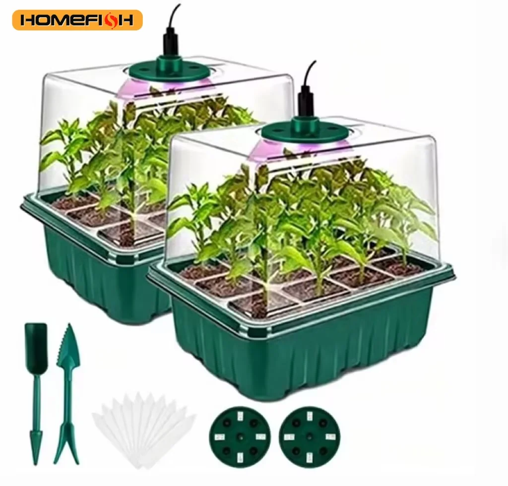 Seed Starter Tray with Adjustable Grow Light and Humidity Dome