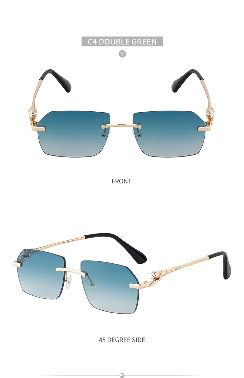 Retro Sonnenbrille Für Herren Quadratisch Randlos Leopard_voghion.com