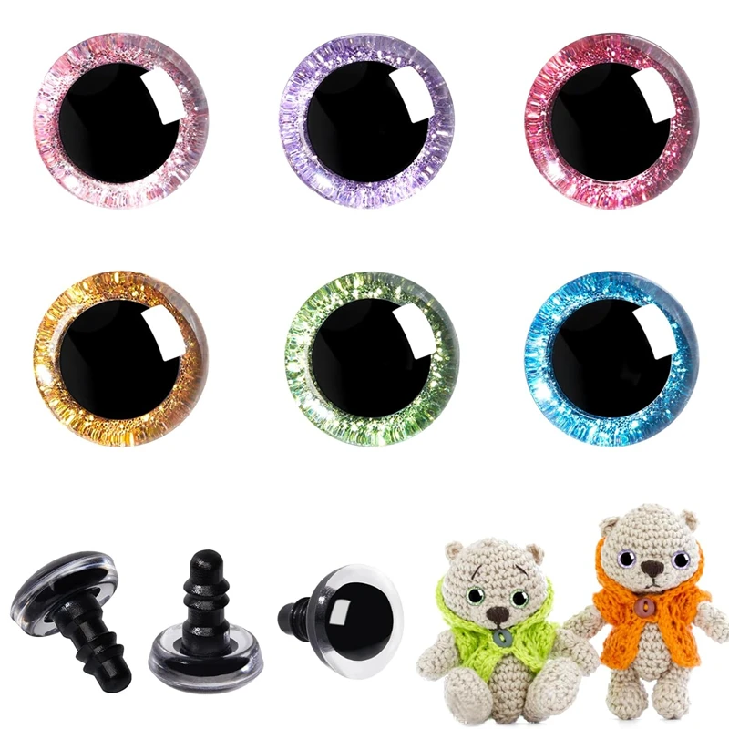 Plastic Safety Eyes 10PCS Clear 3D Glitter Plastic Safty Eyes For Crochet Toys Crafts Doll Making Animal Baby 9/10/12/14/16/18/20mm