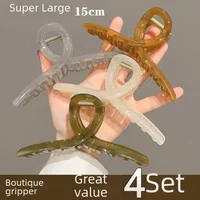 15cm Super Large Jelly Color Hair Claw For Women's Back Head Ponytail Shark Clip For Thick Hair Cross Large Clamp