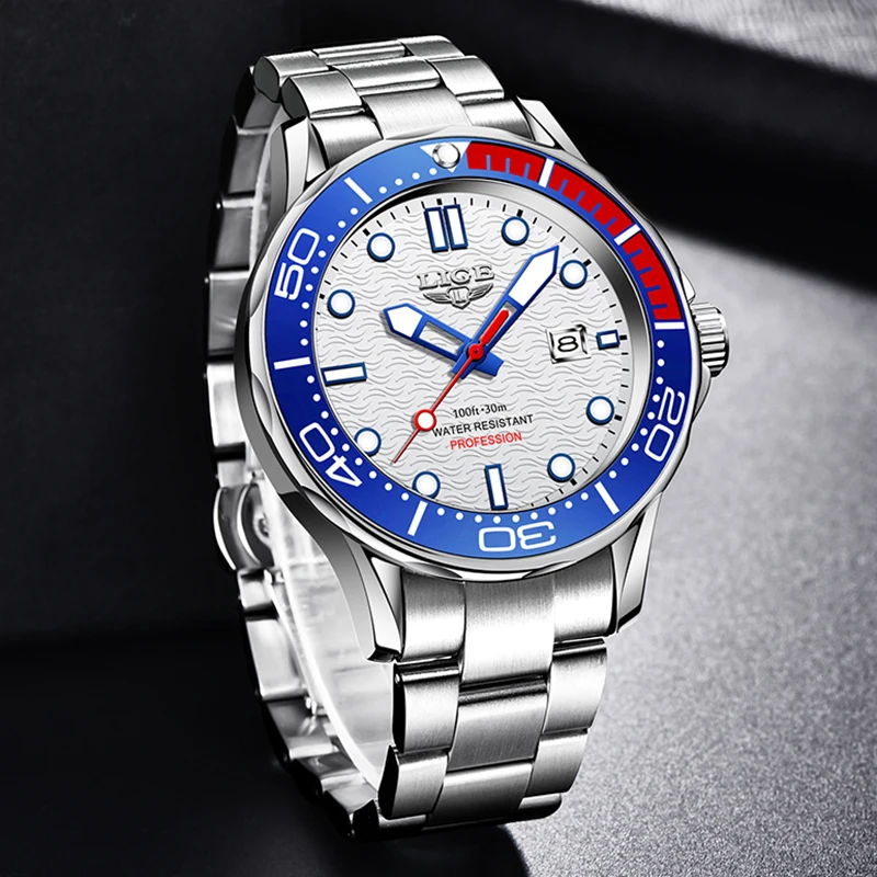 LIGE Fashion Men Watch Casual Sport Waterproof Men's Quartz Wristwatches Top Brand Luxury 360° Rotating Bezel Design Watch Men