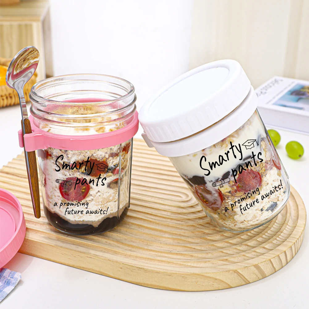 Overnight Oats Jars with Lid and Spoon Cereal Milk Fruit Salad Storage Container 12 Oz Glass Meal Prep Container 2