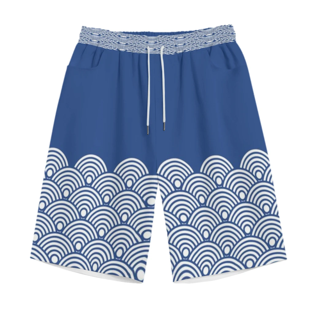 

Japanese Style Waves Shorts Print Elastic High Waisted Casual Summer