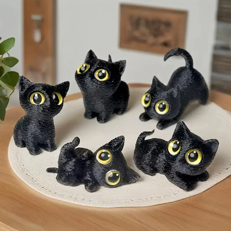 3D Printed Big-eyed Cat Ornaments Mini Statues Miniature Cute Kitten Micro Landscape Crafts Small Ornaments Desktop Decoration