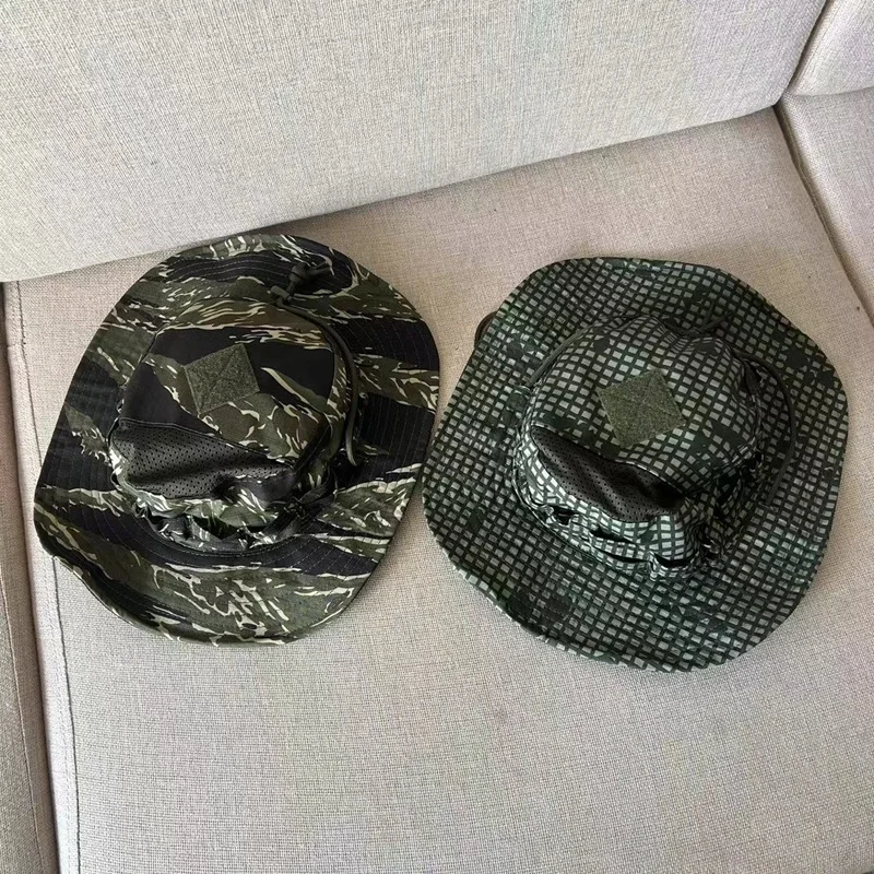 Camouflage Hat Square Brim Top Vent Green Ruins