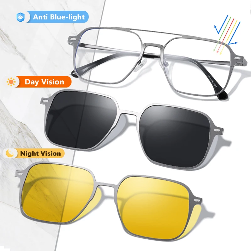 LIOUMO New Design 3 In 1 Magnetic Clip On Glasses High Quality Polarized Sunglasses Men Women Anti-Glare Eyewear gafas_voghion.com