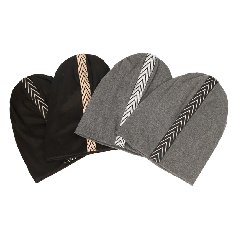 

Geebro Women Gold Silver Ribbon Soft Skullies Beanies New Female Spring Autumn Bonnets Cotton Stretch Hats Casual Solid Cap