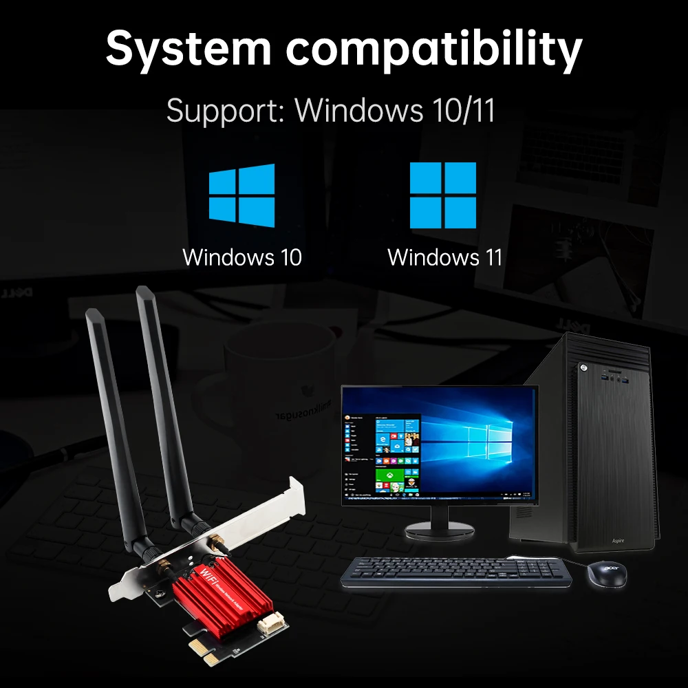 RTL8822CE BT5.1 1200Mbps AC1200 PCIE WiFi 어댑터 듀얼 밴드 2.4G/5GHz 무선 네트워크 카드 데스크탑 PC용 (윈도우10/11 호환)
