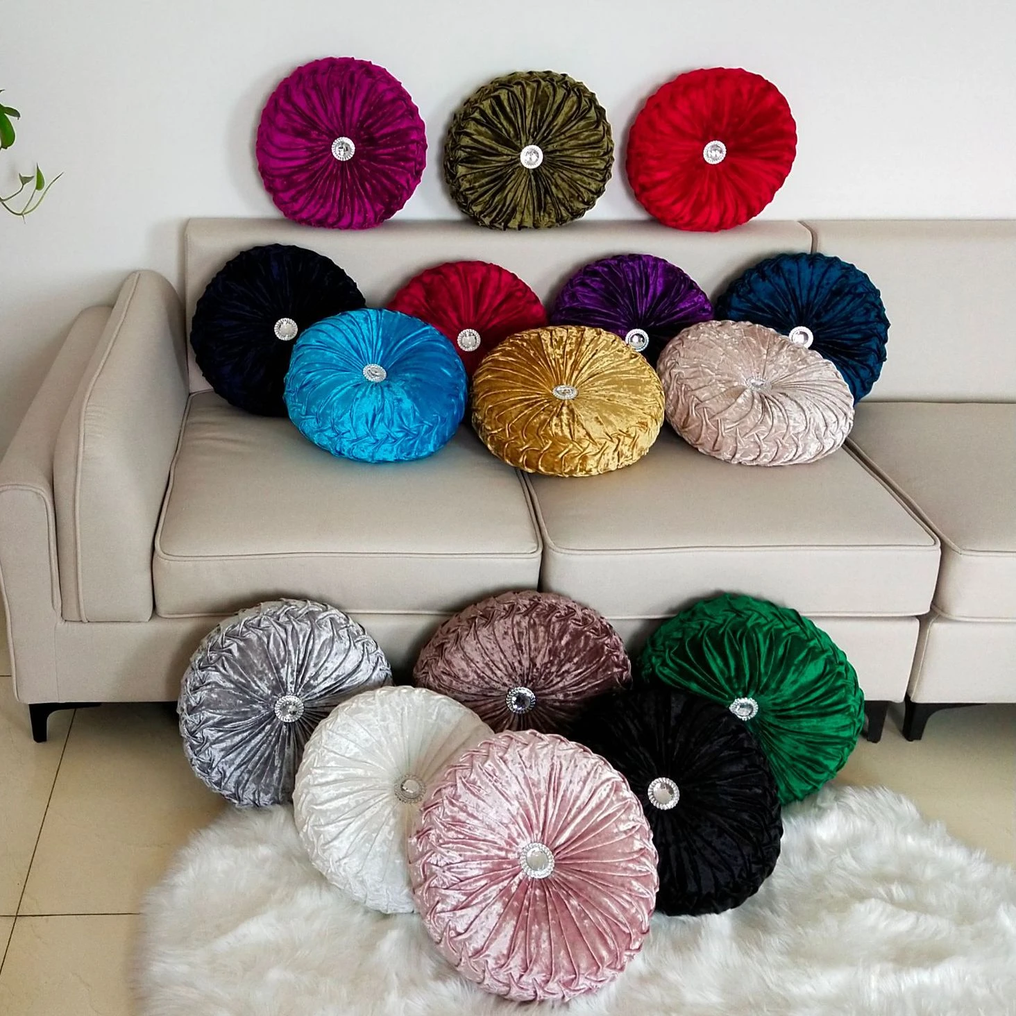 

Floating Window Cushion Nordic Pumpkin Pillow in Living Room Solid Color with Diamond Wheels Round PuTuan Tatami Plush Pillow