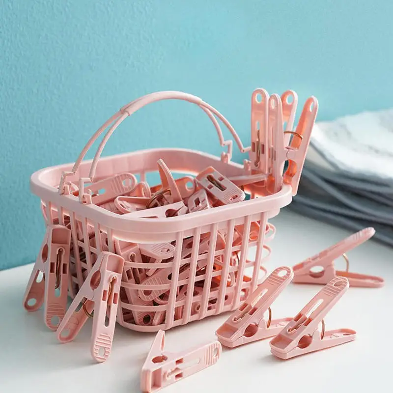Description Picture 3 of item30Pcs Plastic Clothes Pegs With Basket Laundry Clothespin Clothes Pins Storage Organizer Quilt Towel Clips Cabides Hanger