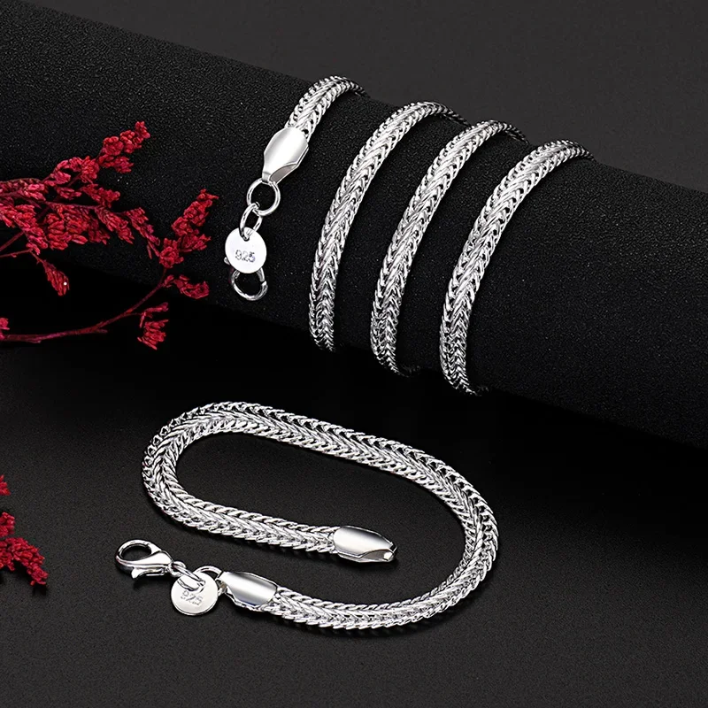 

925 Sterling Silver Original Designer 6MM Geometry Chain Bracelet Neckalce Jewelry Set for Women Man Fashion Party Wedding Gifts