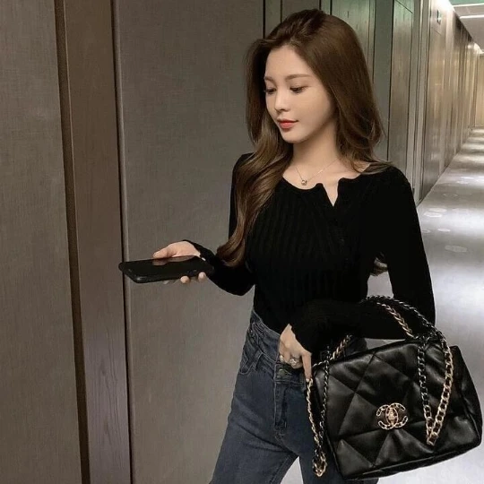 

Black Girl Korean Office Lady Pullover Girl Woman Women Sweater O Neck Knit Tops Tight Women's Sweaters Top Coat Cloth Suétere