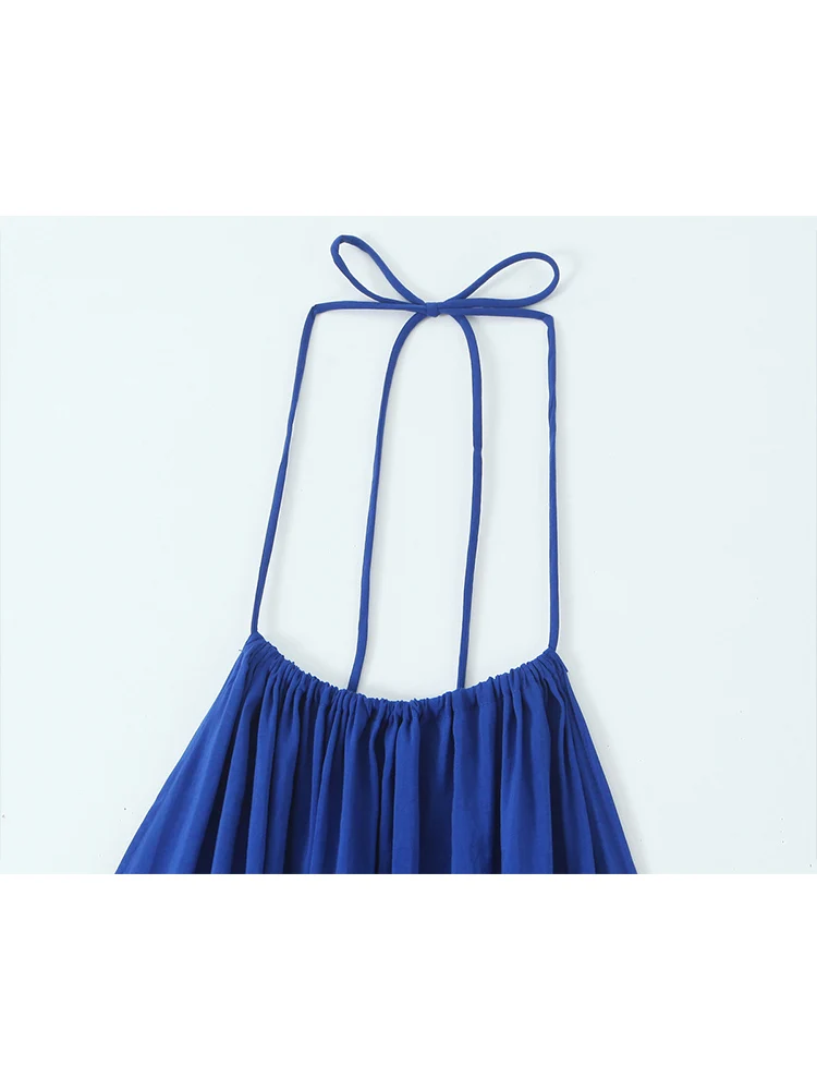 TFMLN Women's Sexy Halter Lace-up Dress Backless Elegant Party Long Dresses Summer Solid Sleeveless Beach Vacation Midi Dress