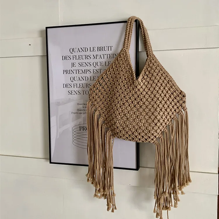 Straw Weave Tassel Tote Summer Beach Bags for Women 2023 Large Capacity Fashion Shoulder Bag Lady Handbags and Purses