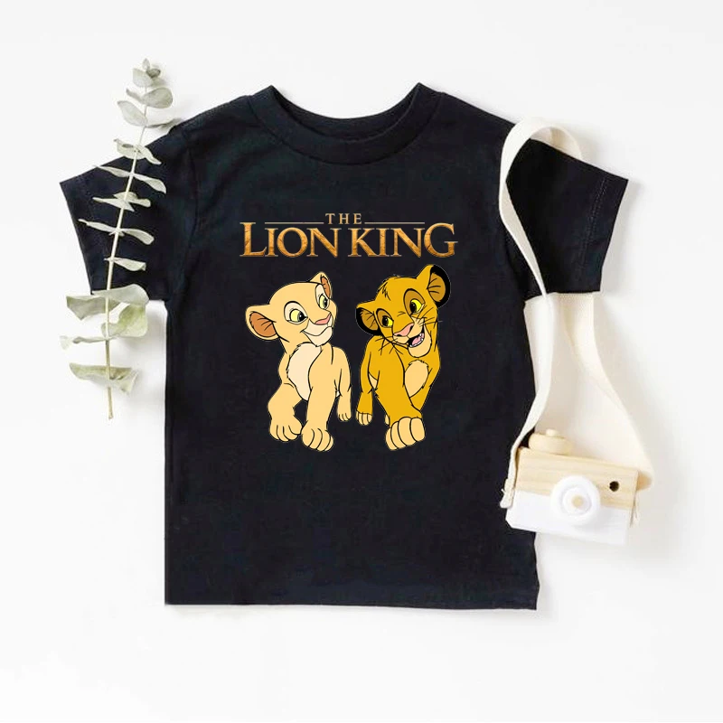 Cute Disney The Lion King Kids T-shirts Summer Black Short Sleeve Boys Girls Tee Shirt Child Cartoon Simba Harajuku Tops Clothes 2