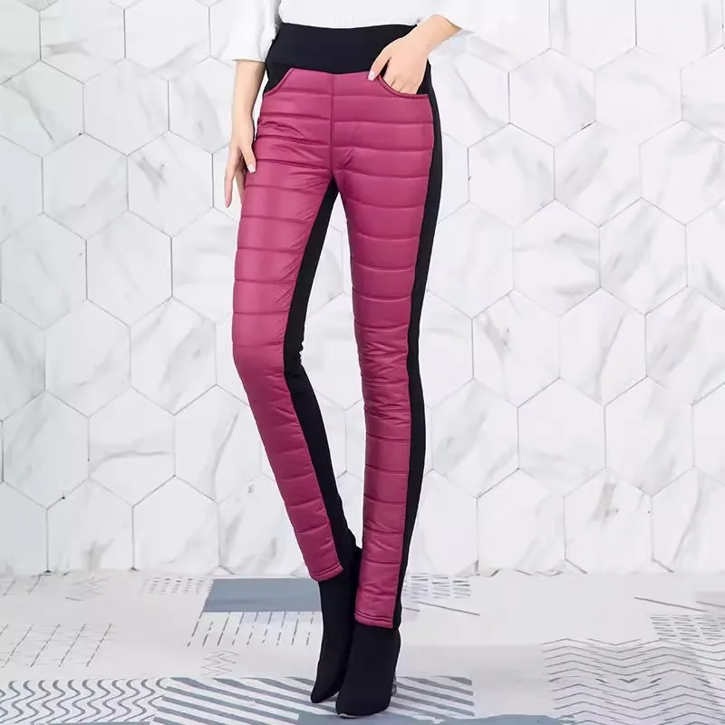 Women Winter Casual High Waist Down Cotton Pantalones Thicken Warm Pencil Pants Big Size 4xl Slim Velvet Lined Leggings Spodnie