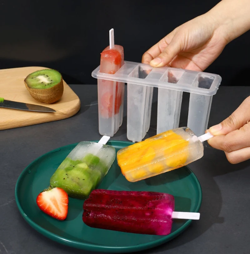 4-Link Old Popsicle Mold With Lid Home Made Homemade Mung Bean Popsicle Homemade Ice Cream Frozen Ice Cream Molds