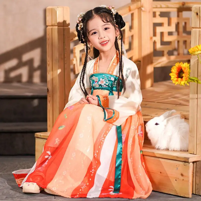 Girls Hanfu Summer Spring Chinese Dress Little Girl Retro Ancient China Hanfu for Kids Yellow Fairy Dress