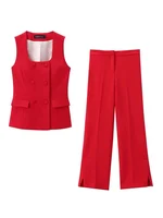 Women 2 Pieces Sets New Fashion Office Vest Top+Split Straight Leg Pants Women's Suit Formal Two Piece Set Women Outfit - Image 5