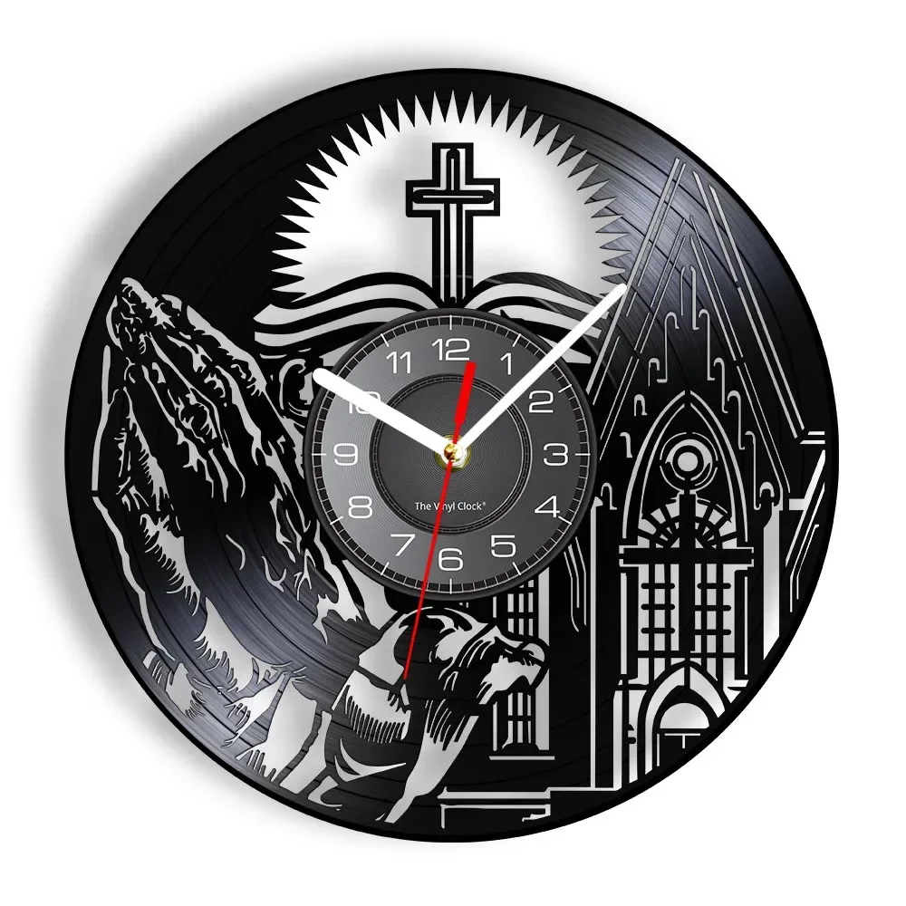 

In God's Time Scripture Bible Cross Wall Clock Praying Hands Vinyl Record LP Wall Clock Jesus Christian Religious Spiritual Gift