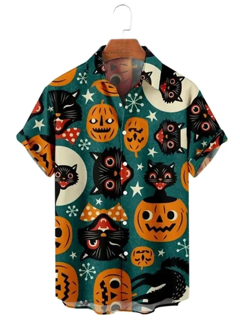 Men's Halloween Shirt 3D Print Cool Party Shirts Hip Hop Oversize Men's Clothing Hawaiian Summer Beach Holiday Short Sleeve 5