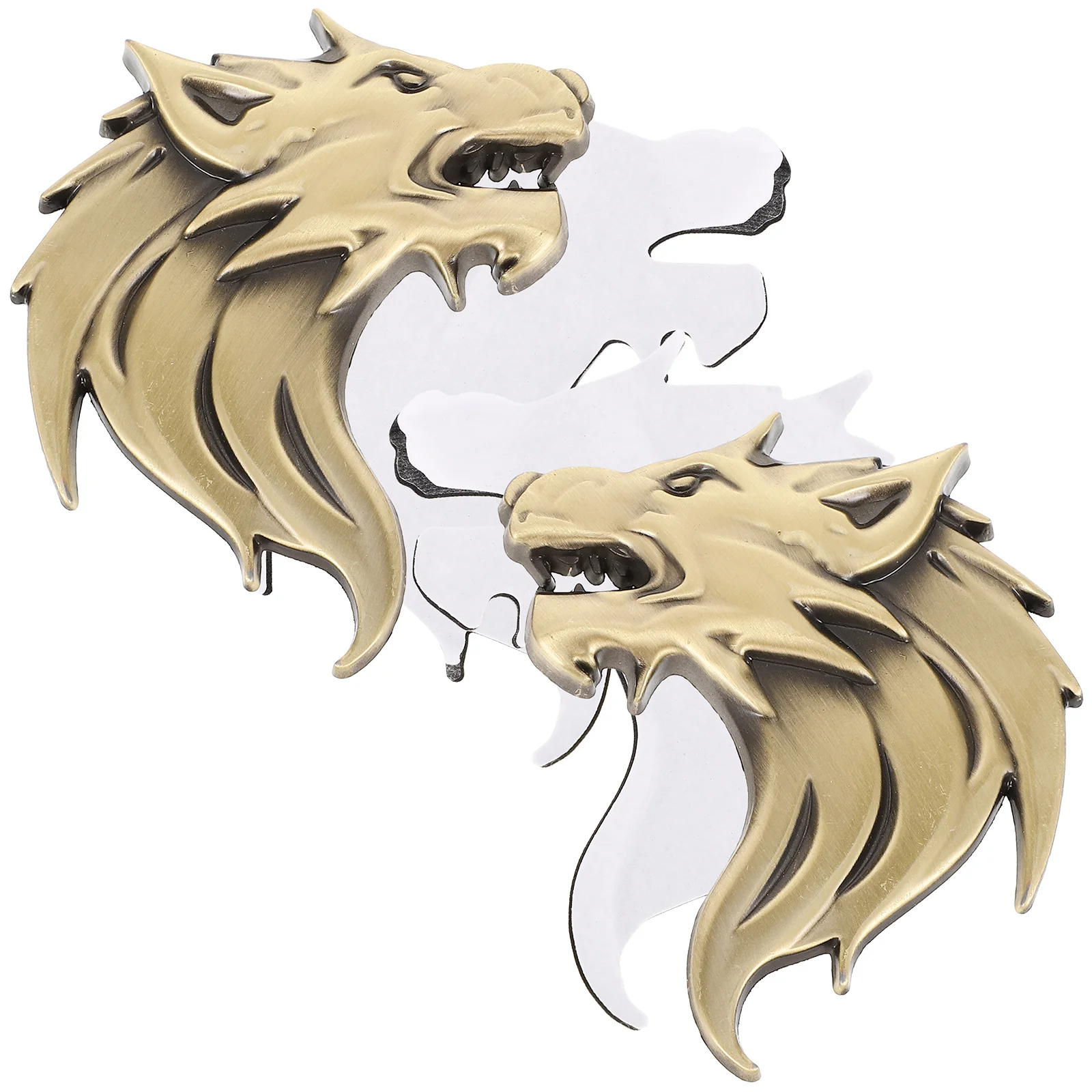 

2 Pcs Metal Signs Car Emblem Sticker Automatic Metallic Wolf Head Decal