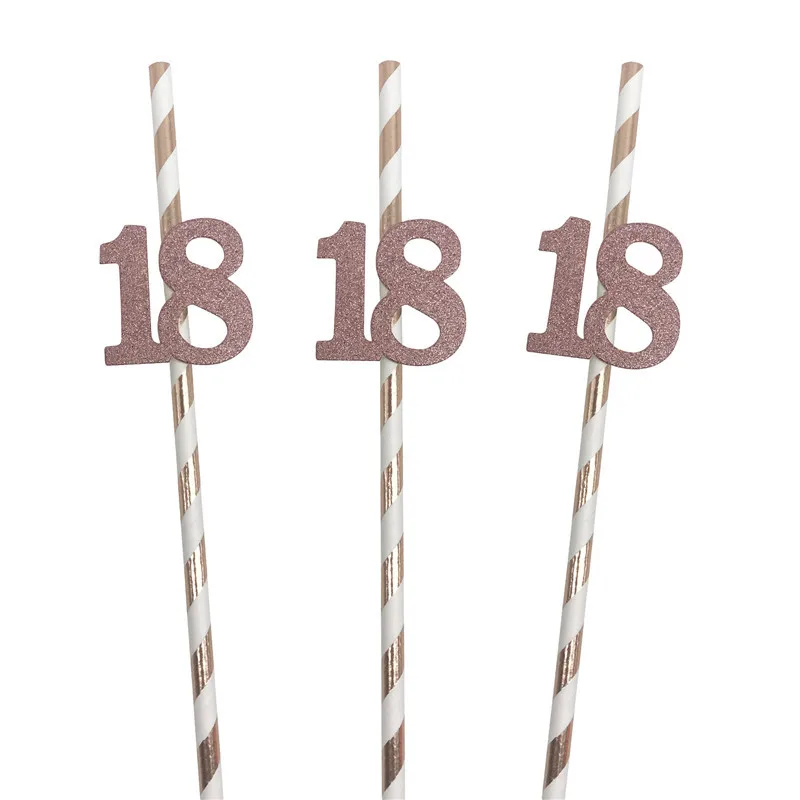 Rose Gold Milestone Celebration Straws - Elegant Birthday & Anniversary Party Decorations