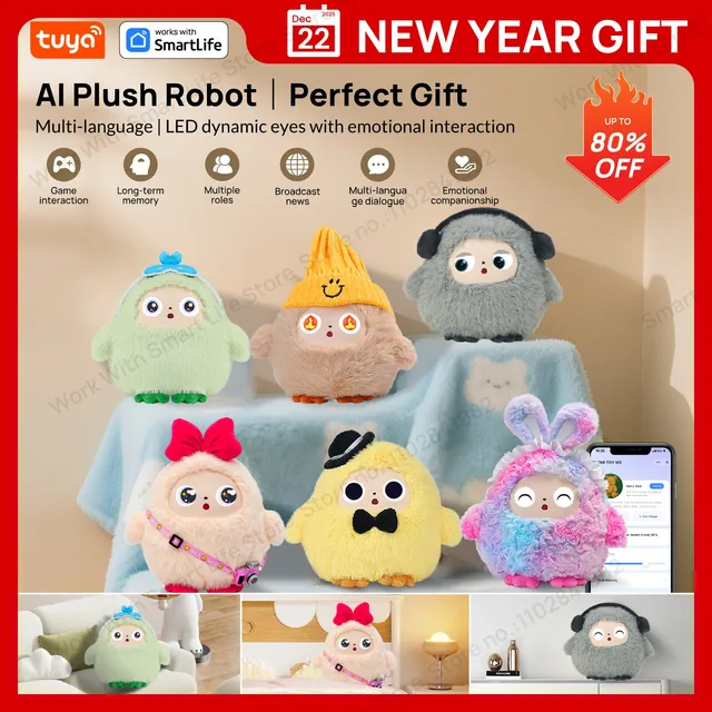 AI Plush Toy W/Smart Voice&LED Eyes,Interactive Companion for Kid/Adult‌Gift-ReadyRechargeable E-Pet open up fun life W/Tuya App