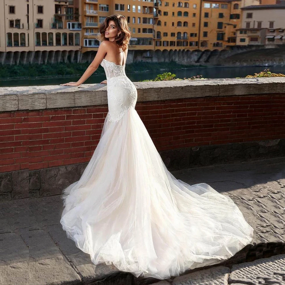 

Doymeny Vintage Mermaid Wedding Dresses For Women Sweetheart Lace Appliques Bone Corset Wedding Gown Robe De Mariée Custom