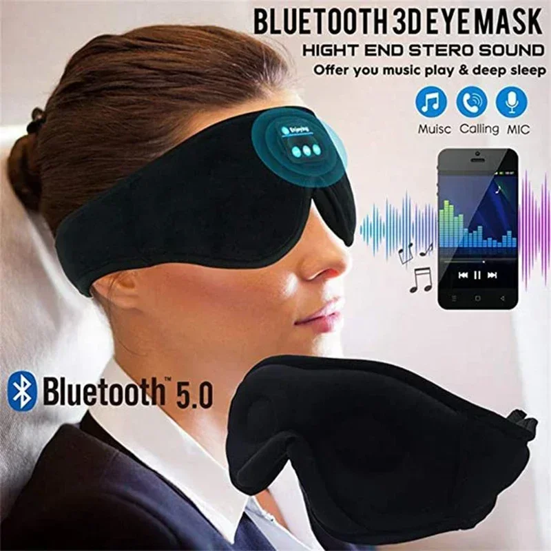 

With Mic For Side Sleepers Sleeping Mask 3D Eye Mask HeadSet Headband Soft Elastic Comfortable Wireless Music Headset Eye Mask