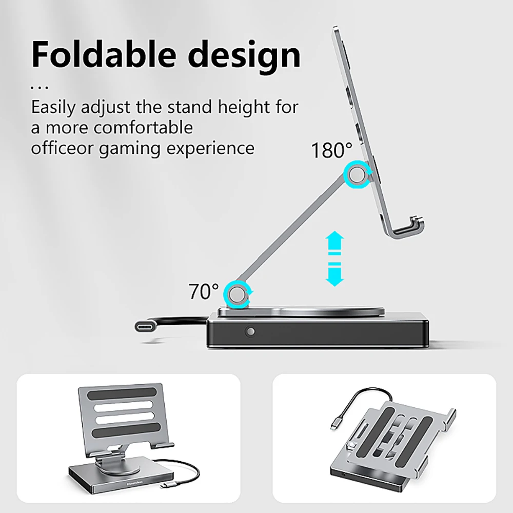4K 60Hz Type C Docking Station Aluminum Alloy Laptop Stand USB3.0 PD RJ45 HDMI USB Hub 9 in 1 Adapter Dock for Laptop Tablet 5