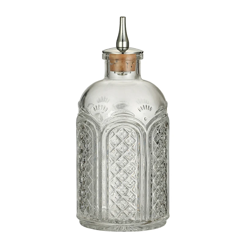 Cocktail Bitters Bottle | Vintage Square Glass Design With Cork And Stainless Steel Dasher Top - 3oz / 90ml | Professional Bar Set Accessory Tool For - View #2